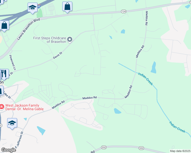 map of restaurants, bars, coffee shops, grocery stores, and more near 485 Traminer Way in Braselton