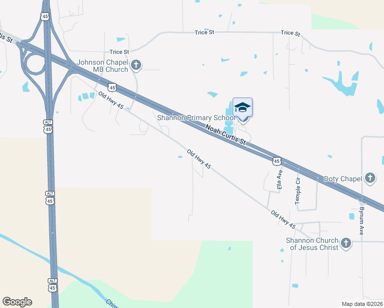 map of restaurants, bars, coffee shops, grocery stores, and more near 234 Old Highway 45 in Shannon