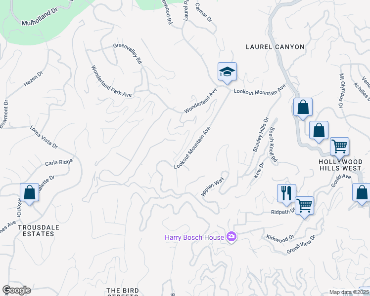map of restaurants, bars, coffee shops, grocery stores, and more near 8631 Crescent Drive in Los Angeles
