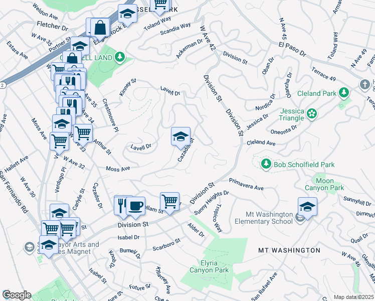 map of restaurants, bars, coffee shops, grocery stores, and more near 3750 Cazador Street in Los Angeles