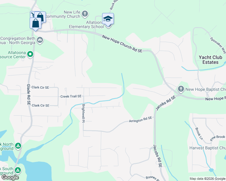 map of restaurants, bars, coffee shops, grocery stores, and more near 4135 Bryan Drive in Acworth