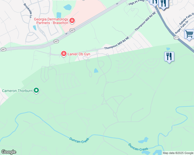 map of restaurants, bars, coffee shops, grocery stores, and more near 2510 Shumard Oak Drive in Braselton
