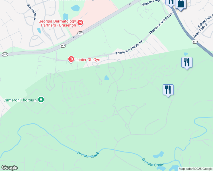 map of restaurants, bars, coffee shops, grocery stores, and more near 2510 Shumard Oak Drive in Braselton
