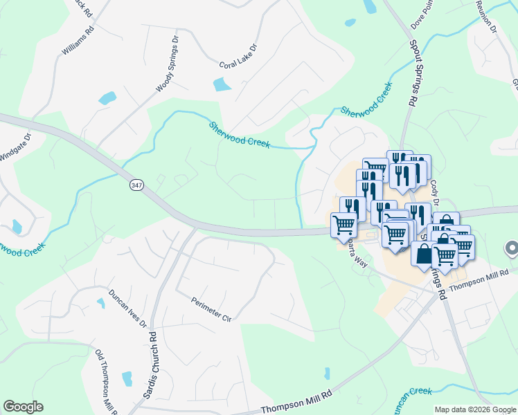 map of restaurants, bars, coffee shops, grocery stores, and more near 2437 Commissioner Cove in Buford