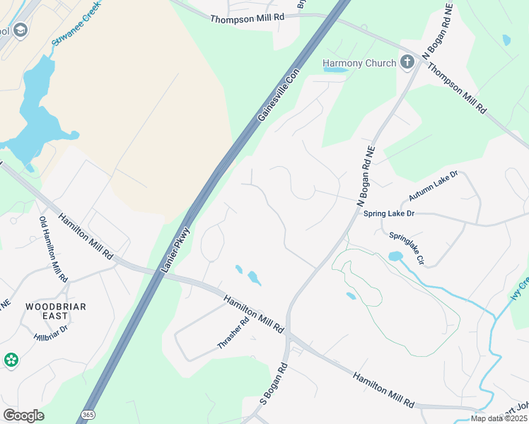 map of restaurants, bars, coffee shops, grocery stores, and more near 4296 Alba Lane in Buford
