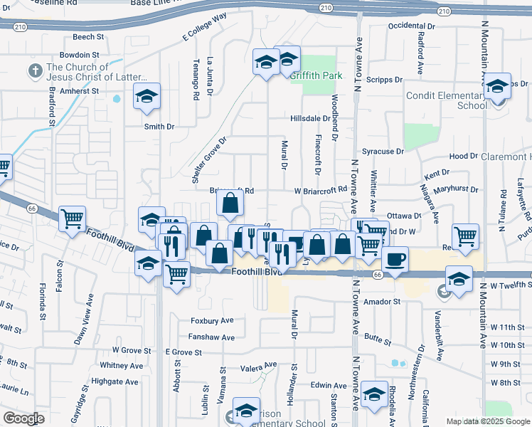 map of restaurants, bars, coffee shops, grocery stores, and more near 496 Fort Lewis Drive in Pomona