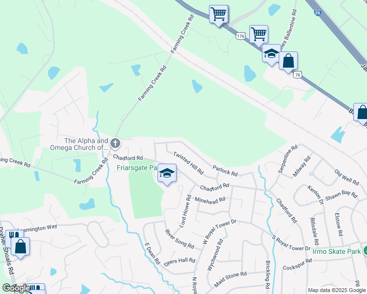 map of restaurants, bars, coffee shops, grocery stores, and more near 564 Parlock Road in Irmo