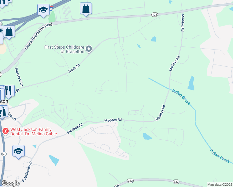 map of restaurants, bars, coffee shops, grocery stores, and more near 513 Traminer Way in Braselton