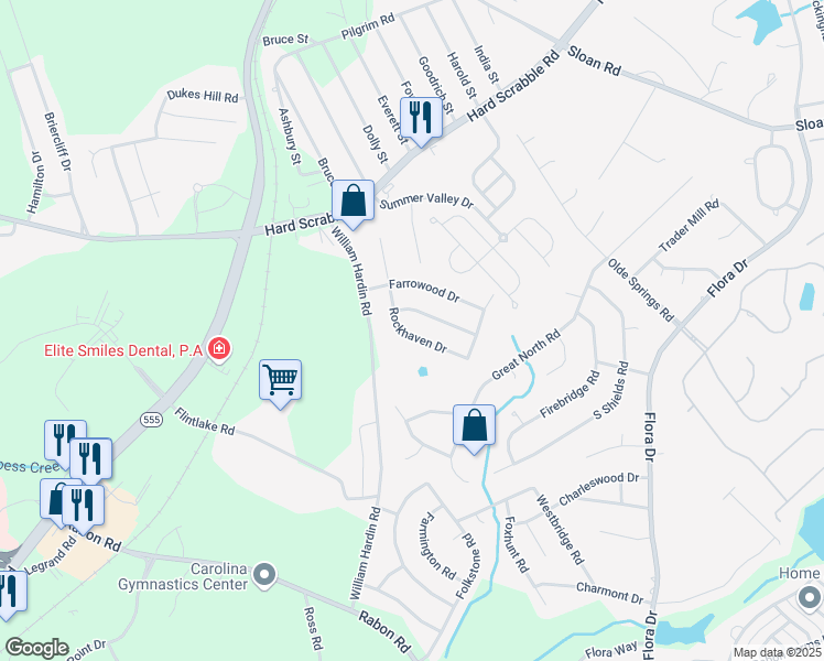 map of restaurants, bars, coffee shops, grocery stores, and more near 704 Rockhaven Drive in Columbia