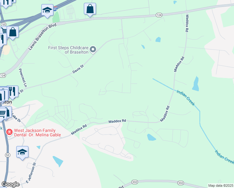 map of restaurants, bars, coffee shops, grocery stores, and more near 543 Traminer Way in Braselton
