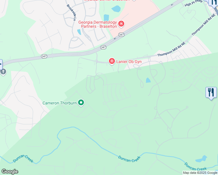 map of restaurants, bars, coffee shops, grocery stores, and more near 2488 Red Wine Oak Drive in Braselton