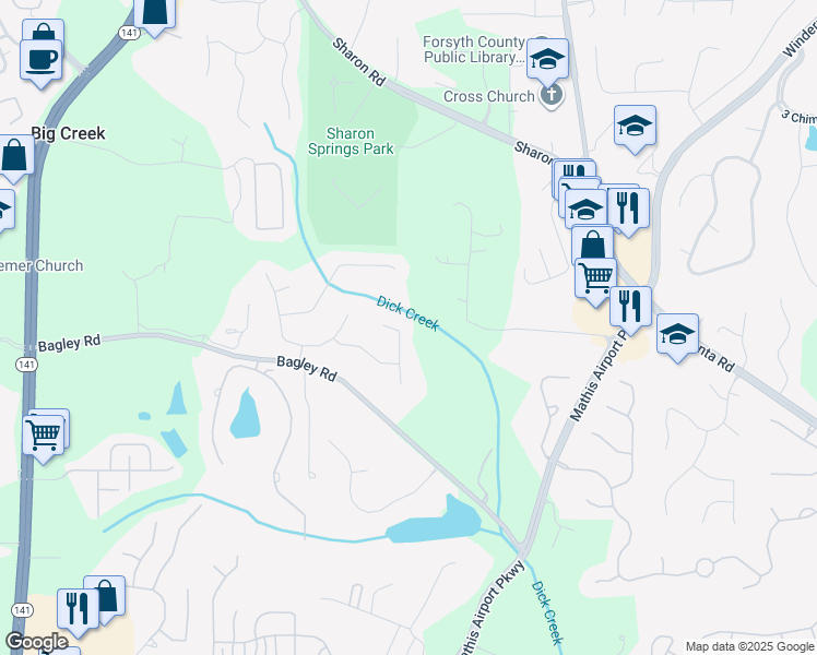 map of restaurants, bars, coffee shops, grocery stores, and more near 2740 Stonehill Way in Cumming