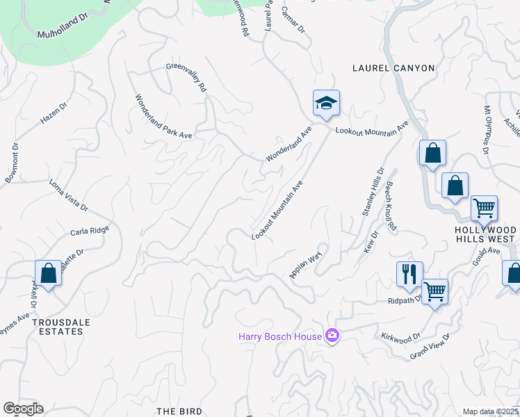 map of restaurants, bars, coffee shops, grocery stores, and more near 8718 Crescent Drive in Los Angeles