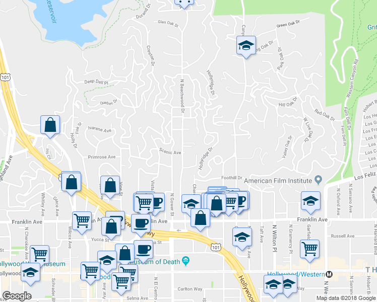 map of restaurants, bars, coffee shops, grocery stores, and more near in Los Angeles