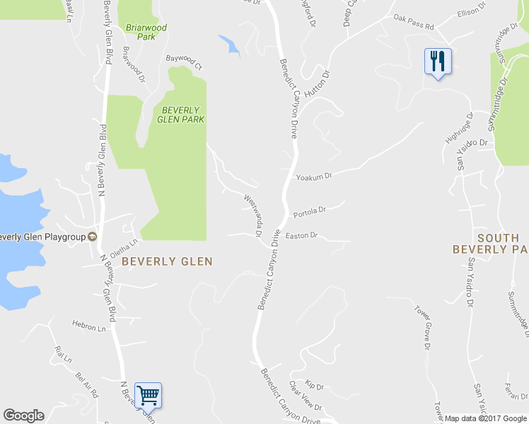 map of restaurants, bars, coffee shops, grocery stores, and more near 9964 Westwanda Drive in Beverly Hills