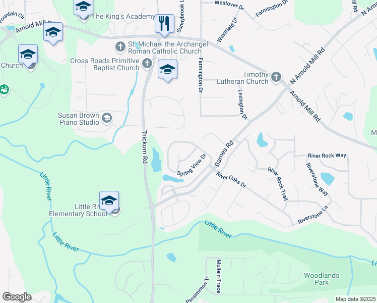 map of restaurants, bars, coffee shops, grocery stores, and more near 704 Woodbridge Drive in Woodstock