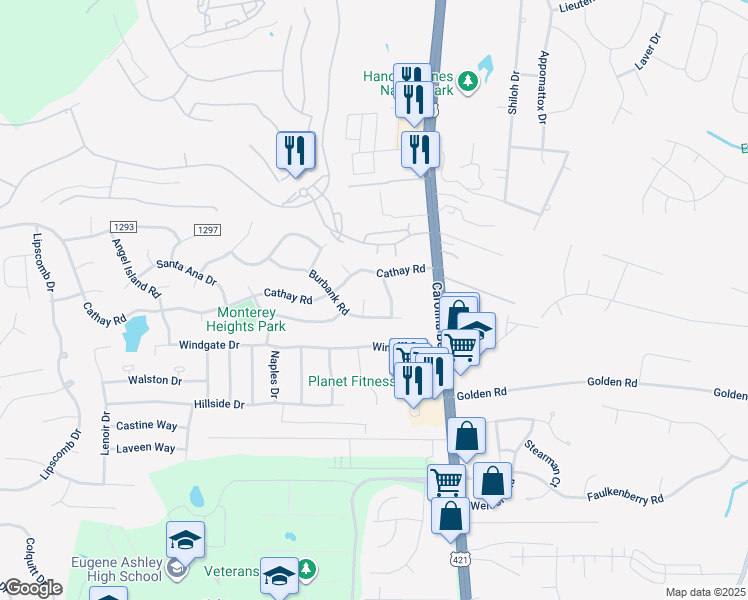 map of restaurants, bars, coffee shops, grocery stores, and more near 105 San Jose Court in Wilmington