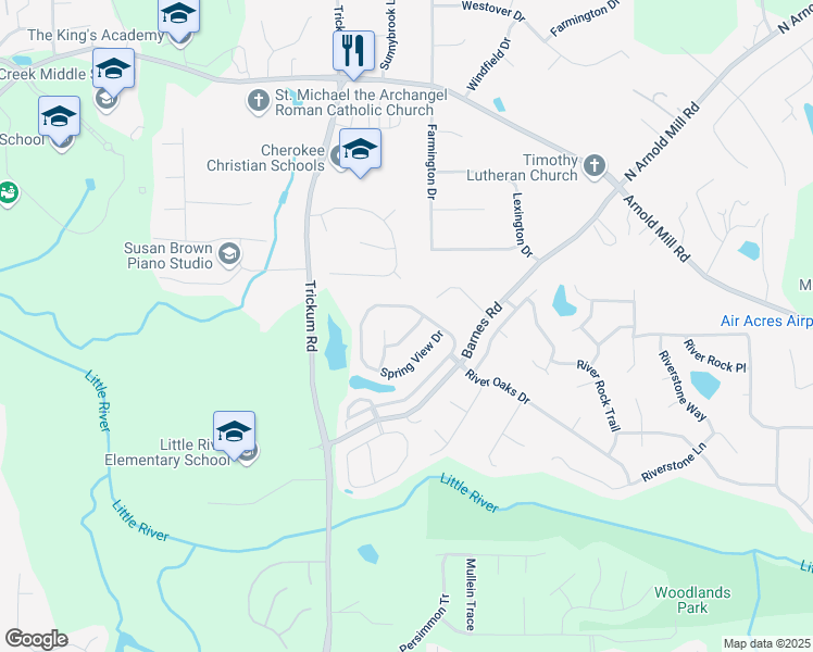 map of restaurants, bars, coffee shops, grocery stores, and more near 704 Woodbridge Drive in Woodstock