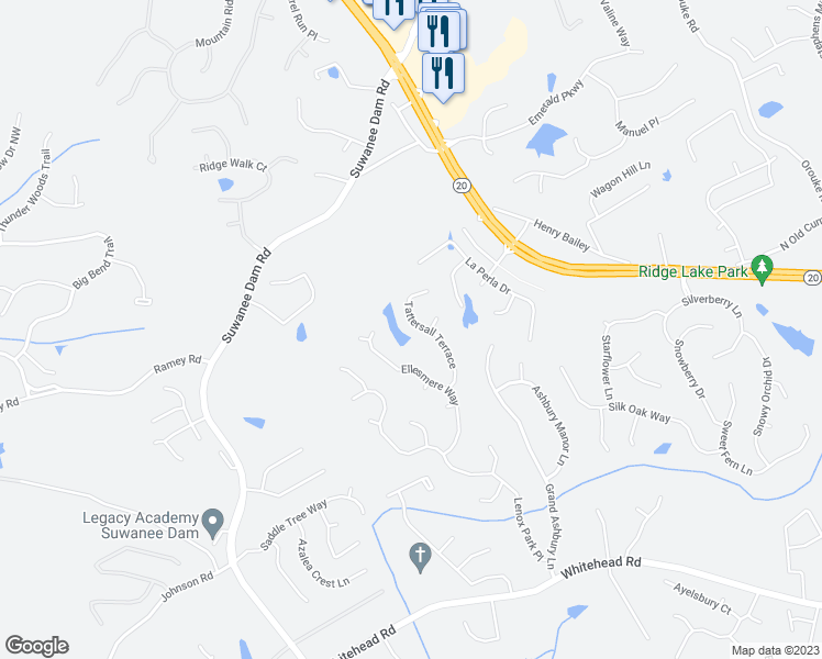 map of restaurants, bars, coffee shops, grocery stores, and more near 5744 Tattersall Terrace in Sugar Hill