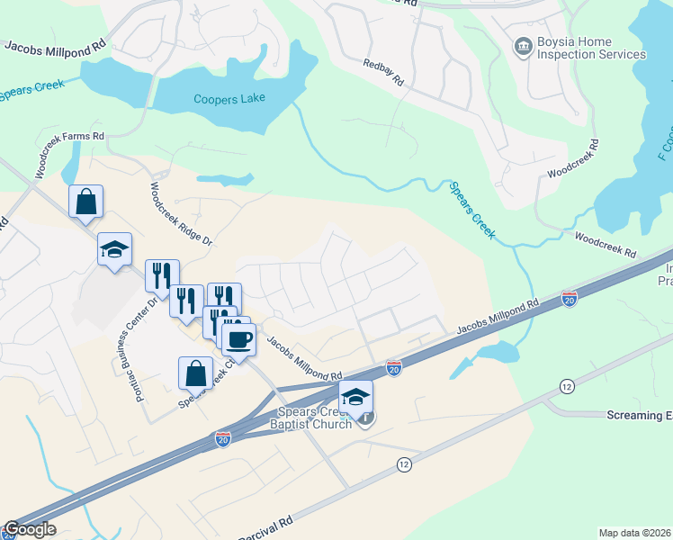 map of restaurants, bars, coffee shops, grocery stores, and more near 441 Windrush Drive in Elgin
