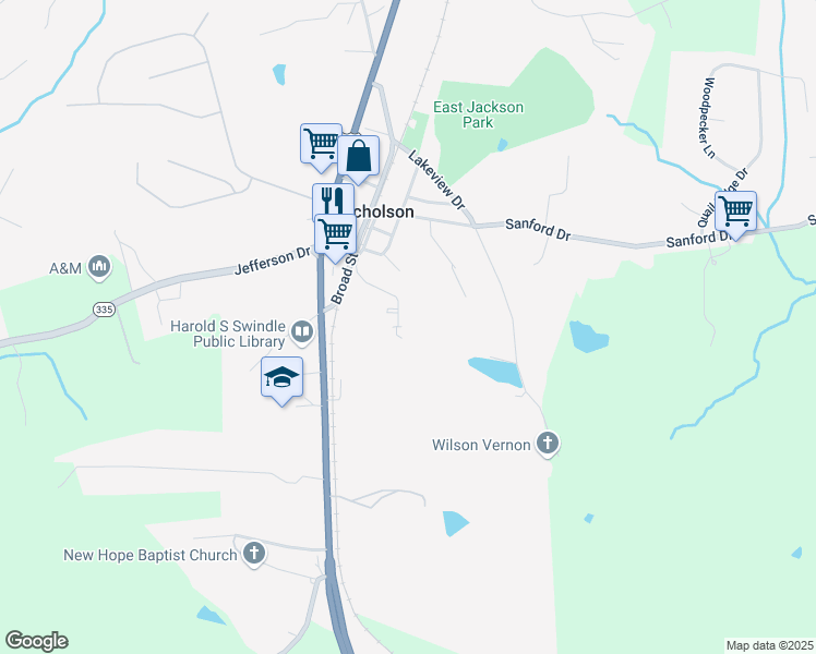 map of restaurants, bars, coffee shops, grocery stores, and more near 321 Church Street in Nicholson