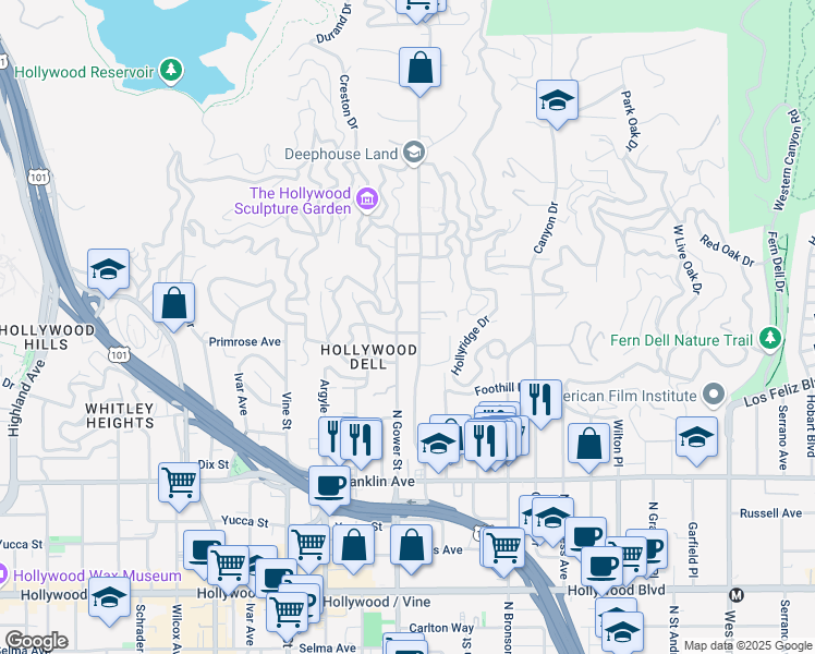 map of restaurants, bars, coffee shops, grocery stores, and more near in Los Angeles