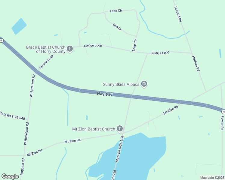map of restaurants, bars, coffee shops, grocery stores, and more near 1050 Justice Loop in Loris