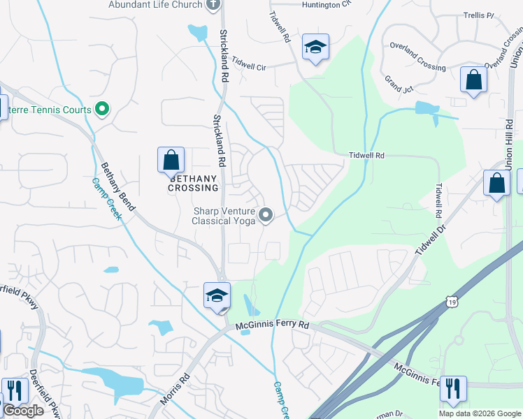 map of restaurants, bars, coffee shops, grocery stores, and more near 1110 Rumney Way in Alpharetta