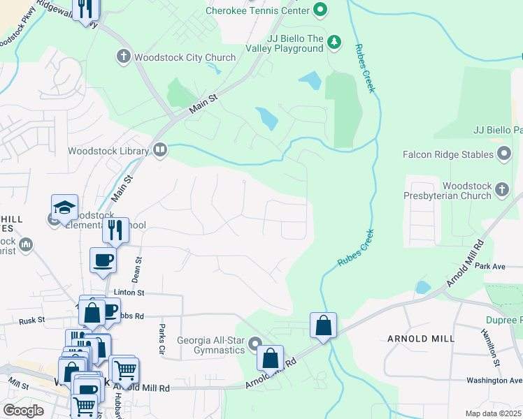 map of restaurants, bars, coffee shops, grocery stores, and more near 320 Harvest View Terrace in Woodstock