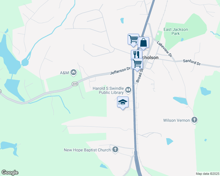 map of restaurants, bars, coffee shops, grocery stores, and more near 8204 Jefferson Drive in Nicholson