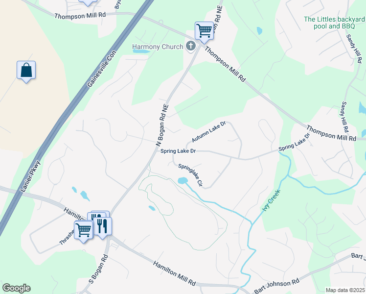 map of restaurants, bars, coffee shops, grocery stores, and more near 2846 Spring Lake Drive in Buford