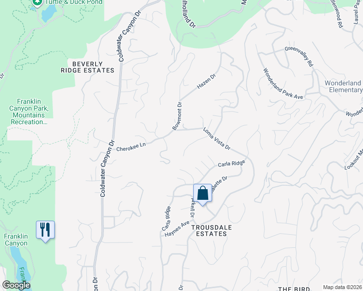 map of restaurants, bars, coffee shops, grocery stores, and more near 565 Evelyn Place in Beverly Hills