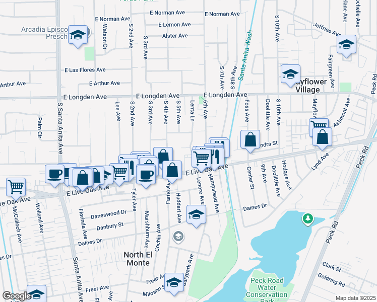 map of restaurants, bars, coffee shops, grocery stores, and more near 448 East Sandra Avenue in Arcadia