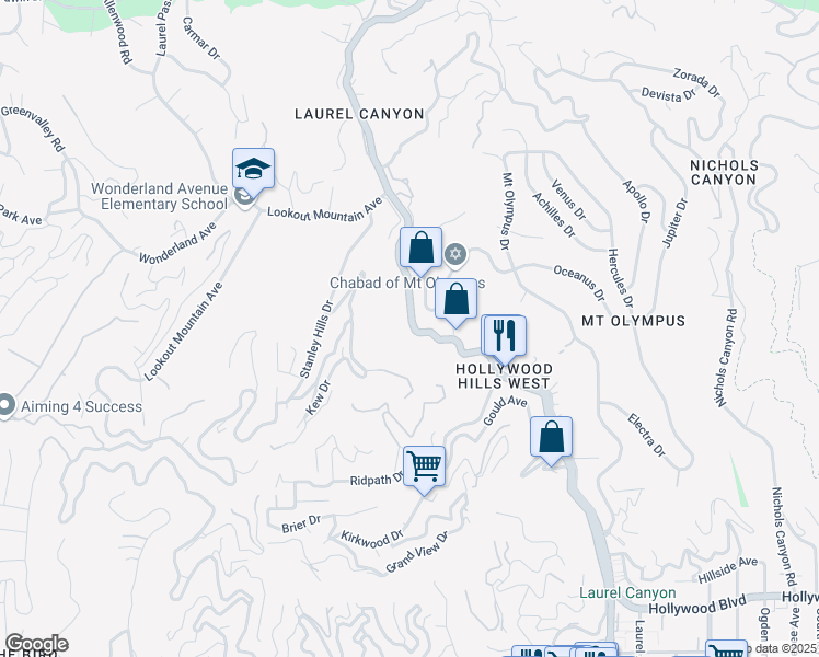 map of restaurants, bars, coffee shops, grocery stores, and more near 2239 Laurel Canyon Boulevard in Los Angeles