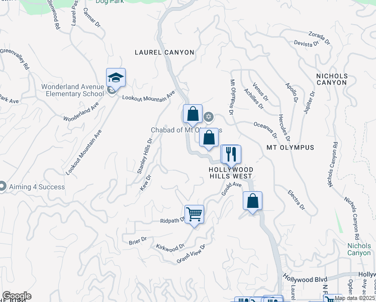 map of restaurants, bars, coffee shops, grocery stores, and more near 2241 North Oakden Drive in Los Angeles