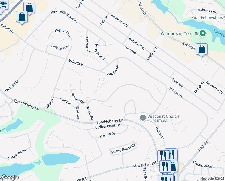 map of restaurants, bars, coffee shops, grocery stores, and more near 316 Wotan Road in Columbia