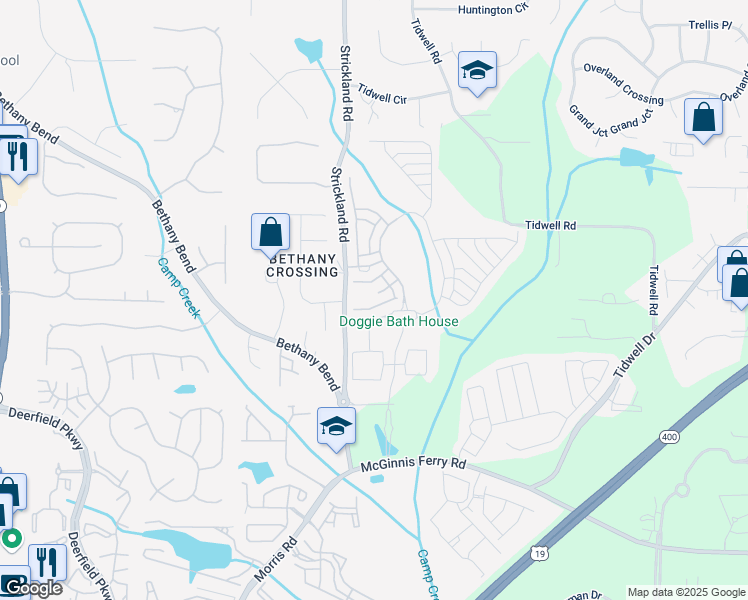 map of restaurants, bars, coffee shops, grocery stores, and more near 1055 Peyton View Court in Alpharetta