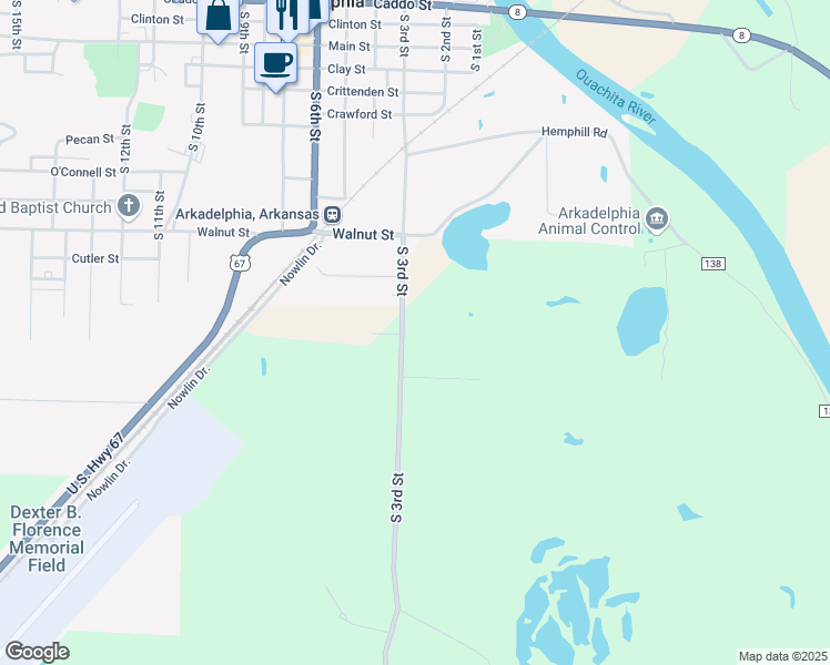 map of restaurants, bars, coffee shops, grocery stores, and more near 1010-1205 South 3rd Street in Arkadelphia