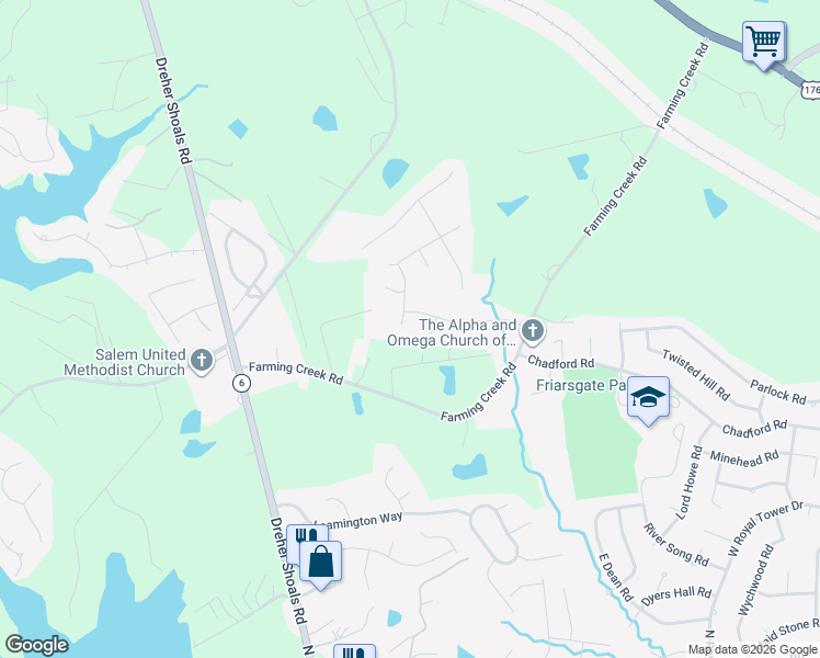 map of restaurants, bars, coffee shops, grocery stores, and more near 204 Amber Ridge Trail in Irmo