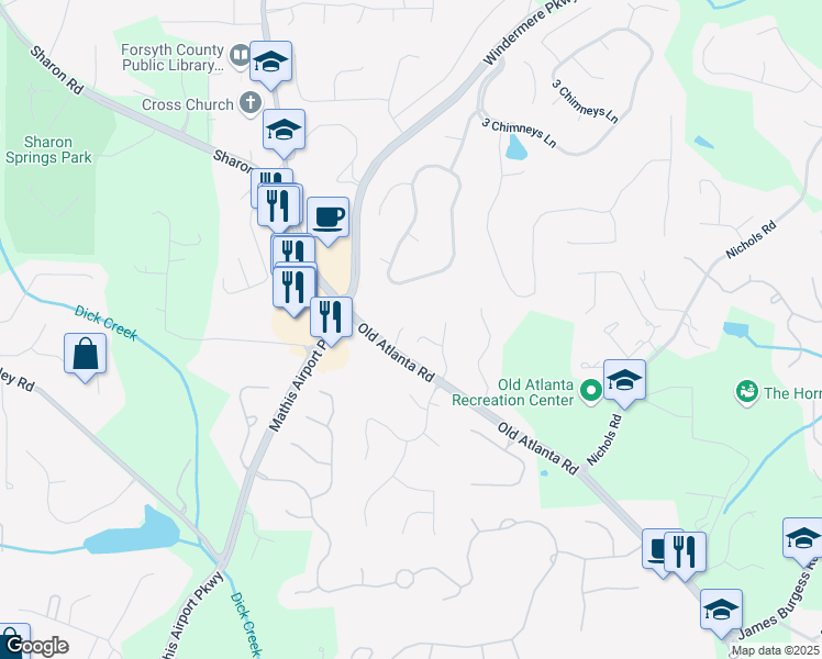 map of restaurants, bars, coffee shops, grocery stores, and more near 3360 Tiffany Court in Suwanee