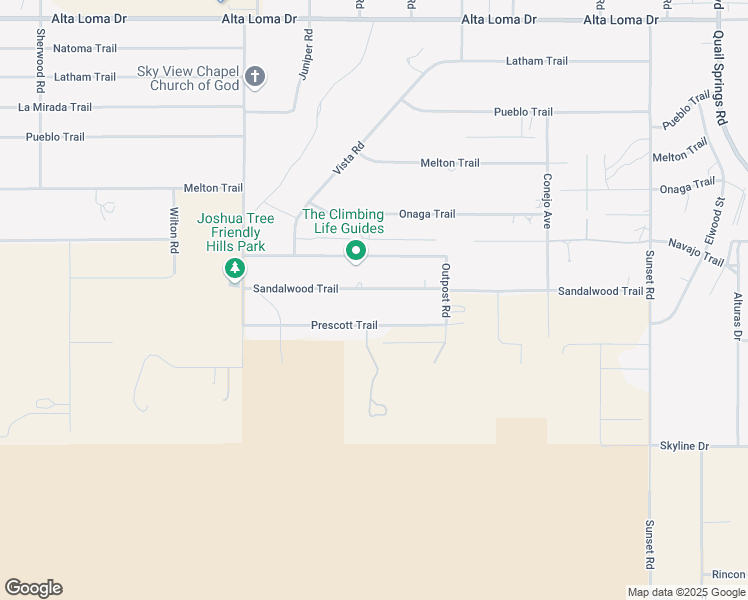 map of restaurants, bars, coffee shops, grocery stores, and more near 61100 Sandalwood Trail in Joshua Tree