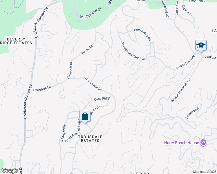 map of restaurants, bars, coffee shops, grocery stores, and more near 1915 Carla Ridge in Beverly Hills