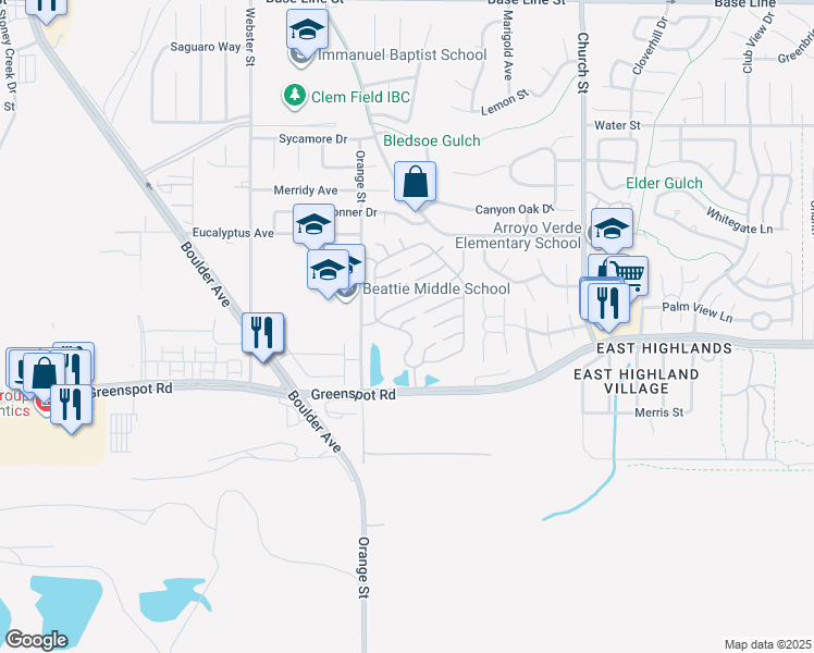map of restaurants, bars, coffee shops, grocery stores, and more near 7987 Brenton Place in Highland