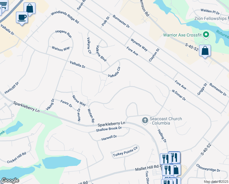 map of restaurants, bars, coffee shops, grocery stores, and more near 316 Wotan Road in Columbia