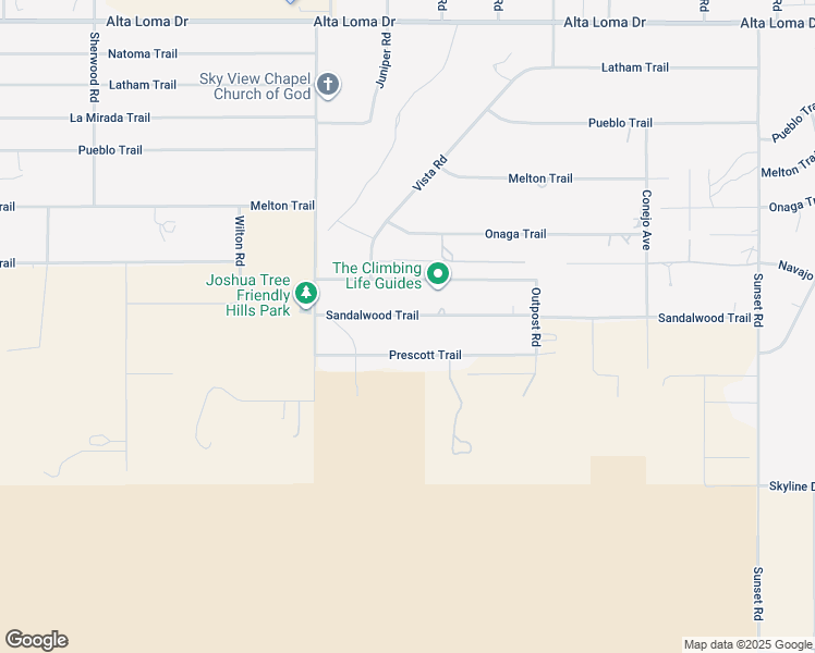 map of restaurants, bars, coffee shops, grocery stores, and more near 61073 Sandalwood Trail in Joshua Tree
