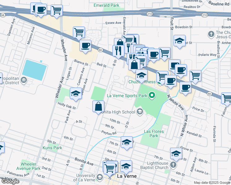 map of restaurants, bars, coffee shops, grocery stores, and more near 1969 Craig Way in La Verne