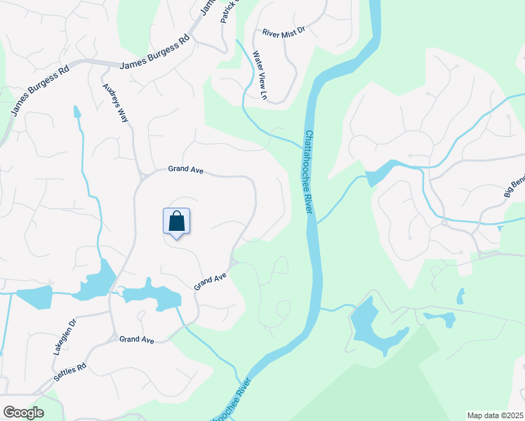 map of restaurants, bars, coffee shops, grocery stores, and more near 107 Grand Avenue in Suwanee