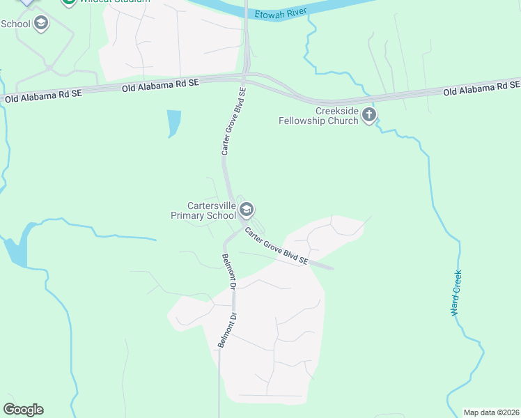 map of restaurants, bars, coffee shops, grocery stores, and more near 7 Flagstone Court in Cartersville