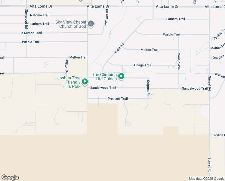 map of restaurants, bars, coffee shops, grocery stores, and more near 61073 Sandalwood Trail in Joshua Tree
