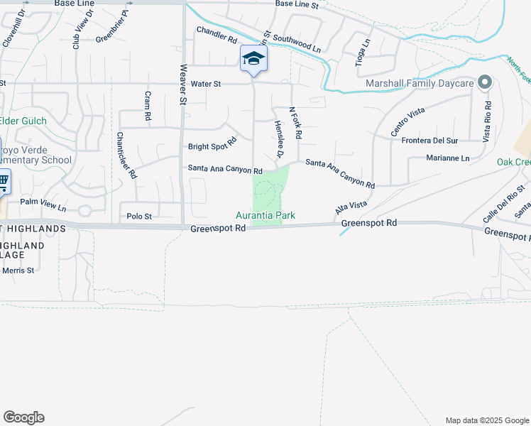 map of restaurants, bars, coffee shops, grocery stores, and more near 29624 Greenspot Road in Highland